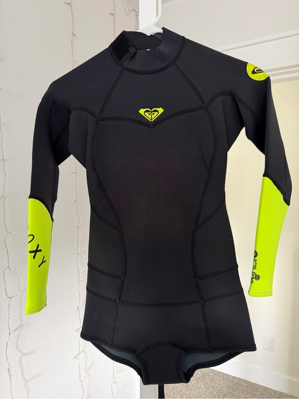 Roxy Black Shorty Wetsuit with Neon Yellow Panels